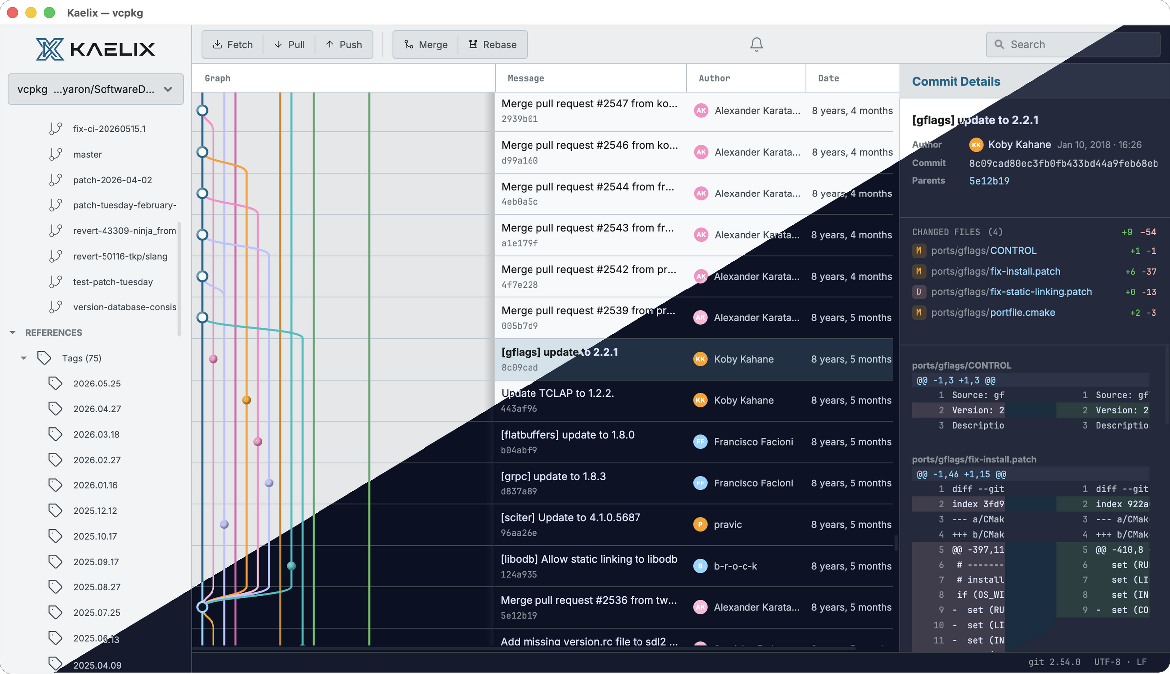 Kaelix commit graph view